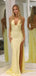 Sexy V-neck Halter Split Side Yellow Mermaid Long Prom Dress,Evening Dress,PD382146