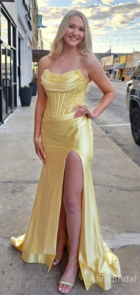 Gorgeous V-neck Strapless Mermaid Split Side Long Prom Dress,Evening Dress,PD382201