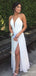 Gorgeous White Halter Spaghetti Strap A-line Split Side Long Prom Dress,Evening Dress,PD382203
