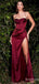 Simple Spaghetti Strap Split Side Mermaid Long Bridesmaid Dress,PD3228