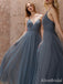 Simple Grey V-neck Spaghetti Strap A-line Long Bridesmaid Dress,PD3231