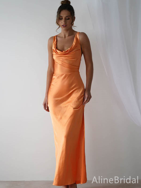 Simple Orange Sleeveless Mermaid Long Bridesmaid Dress,PD3239