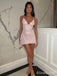 Sparkly V-neck Spaghetti Strap A-line Short Mini Homecoming Dress, HD3173