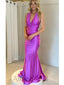 Purple Halter Sleeveless Mermaid Long Prom Dress, PD3737