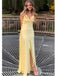 Sexy Satin Bow Backless V-neck Yellow Spaghetti Strap Mermaid Long Prom Dress,PD382015