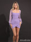 Elegant Square Long Sleeves A-line Short Mini Homecoming Dress, HD32672