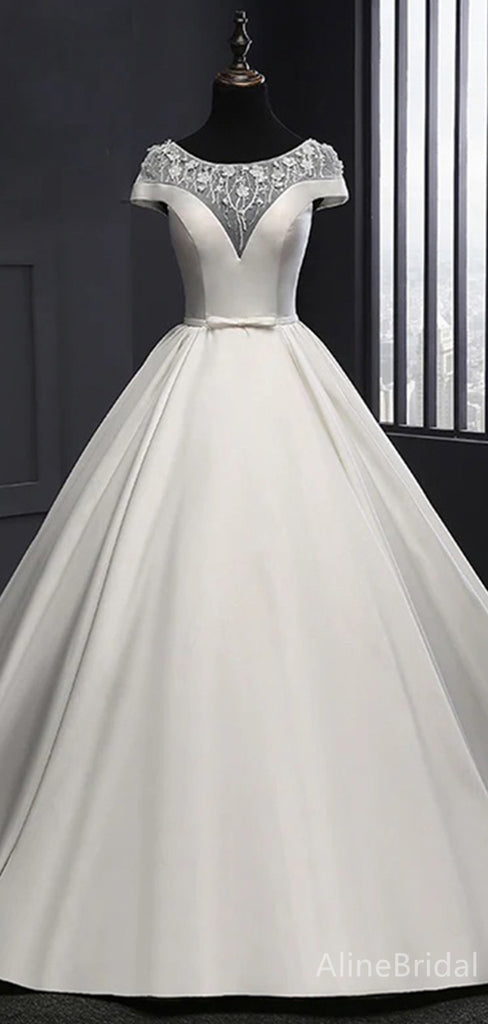 Elegant White A-line Long Wedding Dresses,WD3077