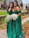 Simple V-neck Off-Shoulder A-line Long Bridesmaid Dress,PD3257