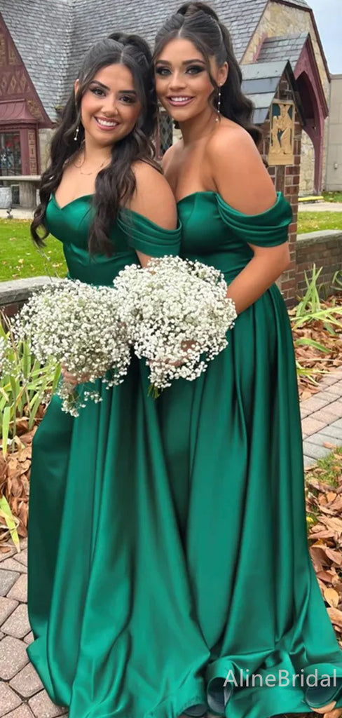 Simple V-neck Off-Shoulder A-line Long Bridesmaid Dress,PD3257