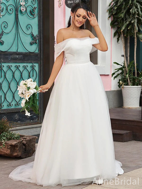 Elegant Off-Shoulder Strapless A-line Long Wedding Dresses,WD3082