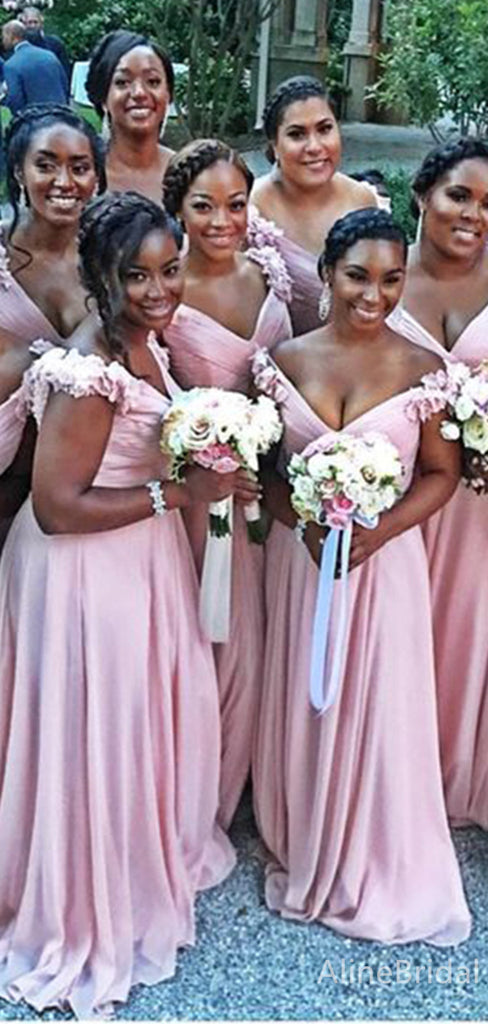 Sexy V-neck Pink Mermaid Long Bridesmaid Dress,PD3266