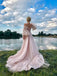 Pink Off Shoulder Sweetheart  A-line Floor length Prom Dress, PD3715