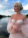 Pink Off Shoulder Sweetheart  A-line Floor length Prom Dress, PD3715