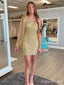 Sparkly Sequins One Shoulder Long Sleeves A-line Short Mini Homecoming Dress, HD3220