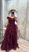 Elegant Off Shoulder Sleeveless A-line Floor length Prom Dress, PD3708