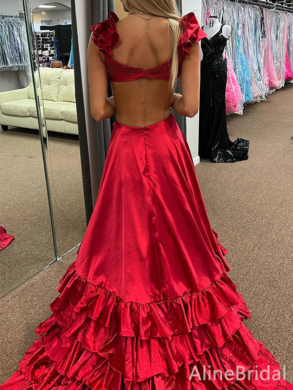 Sexy Red V-neck Split Side Long Prom Dress,Evening Dress,PD37733