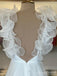 Elegant White V-neck Ruffles A-line Long Prom Dress,Evening Dress,PD37741