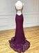 Elegant V-neck Spaghetti Strap Lace Mermaid Long Prom Dress,Evening Dress,PD37744