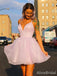 Sparkly V-neck Spaghetti Strap A-line Short Mini Homecoming Dress, HD3240