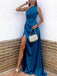 Elegant One Shoulder Sleeveless Side Slit Mermaid Floor Length Prom Dress, PD3690