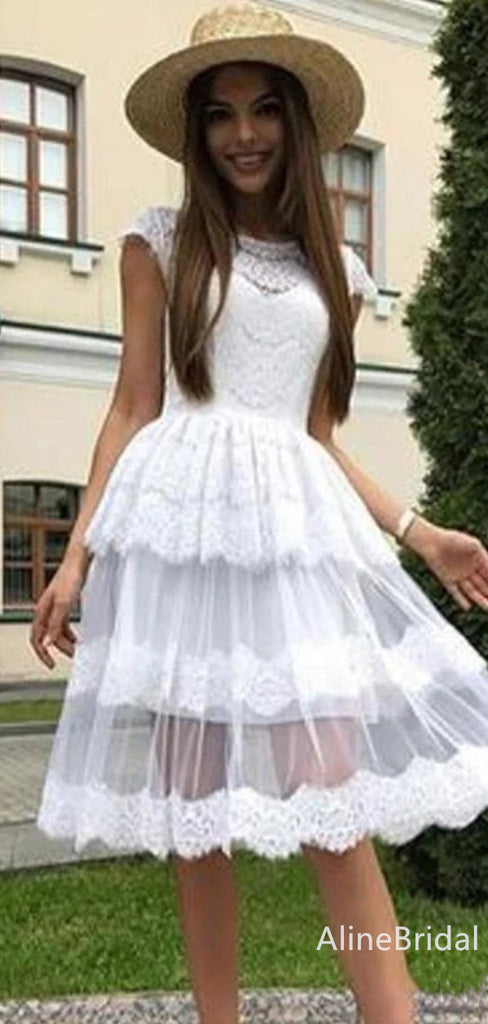 Elegant White Lace A-line Short Mini Homecoming Dress, HD32650