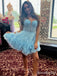 Elegant Light Blue Spaghetti Strap A-line Short Mini Homecoming Dress, HD3252