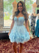 Elegant Light Blue Spaghetti Strap A-line Short Mini Homecoming Dress, HD3252