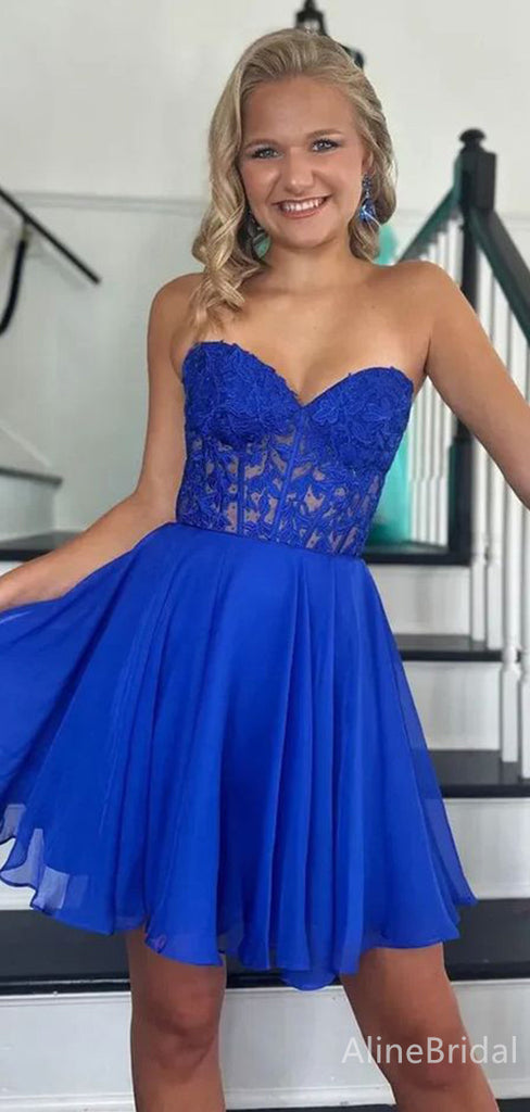 Elegant Strapless Lace Appliques A-line Short Mini Homecoming Dress, HD3261