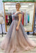 Elegant Off Shoulder Sleeveless A-line Floor length Prom Dress, PD3706