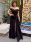 Elegant Black Off-Shoulder Split Side A-line Long Prom Dress,PD37833