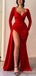 Elegant Red V-neck Split Side A-line Long Prom Dress,PD37837