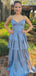 Elegant V-neck Spaghetti Strap A-line Long Prom Dress,Evening Dress,PD37814