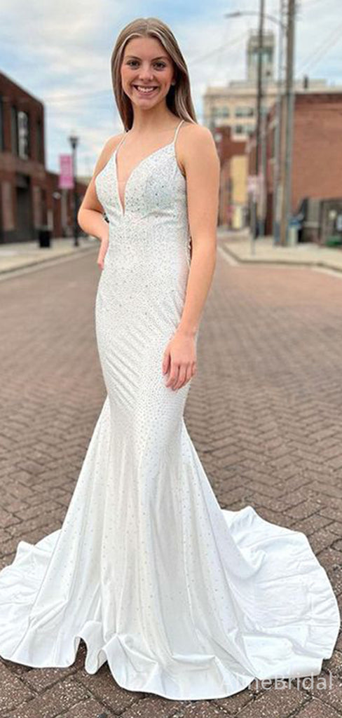 Elegant V-neck Spaghetti Strap Mermaid Long Prom Dress,Evening Dress,PD37827