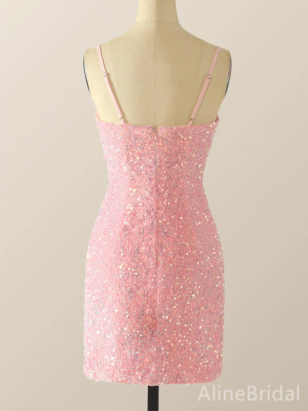 Sparkly Spaghetti Strap A-line Short Mini Homecoming Dress, HD32679