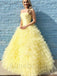 Yellow Elegant Strapless Sleeveless A-line Long Prom Dress, PD3628