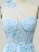 Elagant One Shoulder Lace Appliques A-line Long Prom Dress,PD37912