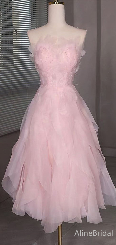 Elegant Light Pink Strapless A-line Homecoming Dress, HD32713