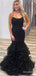 Sexy Black Lace Spaghetti Strap Mermaid Long Prom Dress,PD37926