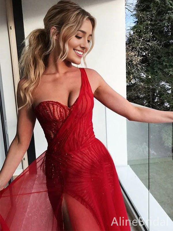 Sexy Red Split Side A-line Long Prom Dress,PD37933