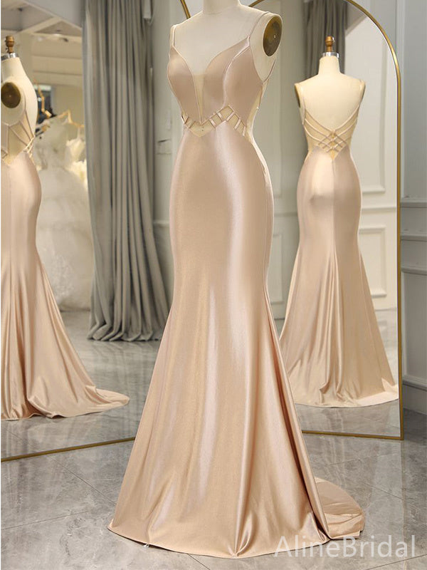 Elegant V-neck Spaghetti Strap Mermaid Long Prom Dress,PD37958