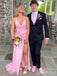 Elegant Pink V-neck Spaghetti Strap Split Side Mermaid Long Prom Dress,PD37987