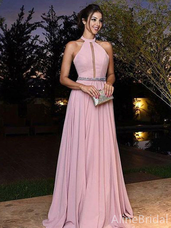 Elegant Halter Sleeveless A-line Long Prom Dress,PD38002