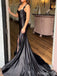 Elegant Black V-neck Split Side Mermaid Long Prom Dress,PD37994