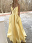 Simple V-neck Spaghetti Strap A-line Long Prom Dress,PD38016