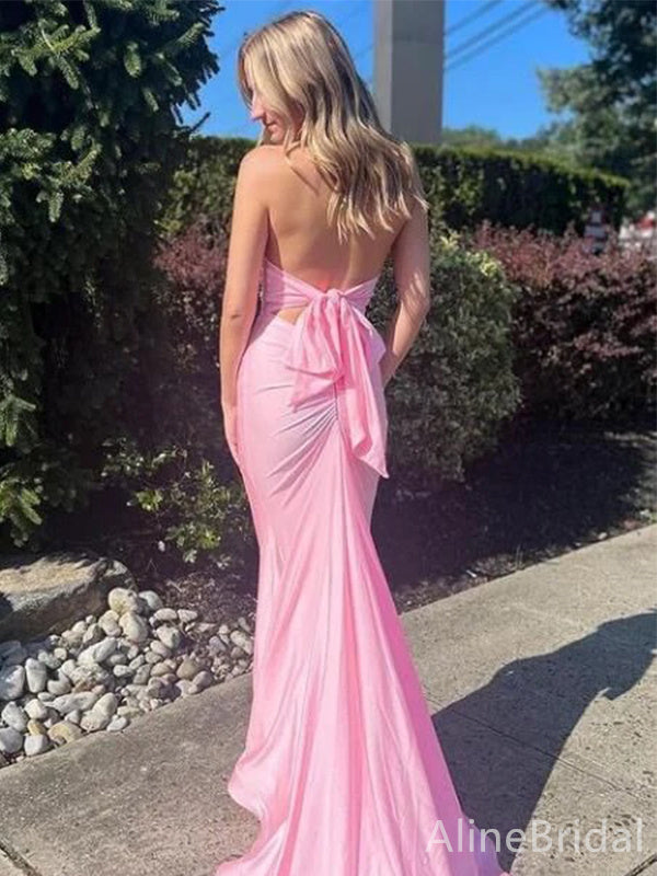 Elegant Pink V-neck Halter Mermaid Long Prom Dress,PD38022