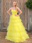 Simple Yellow Strapless A-line Long Prom Dress,PD38060