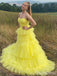 Simple Yellow Strapless A-line Long Prom Dress,PD38060