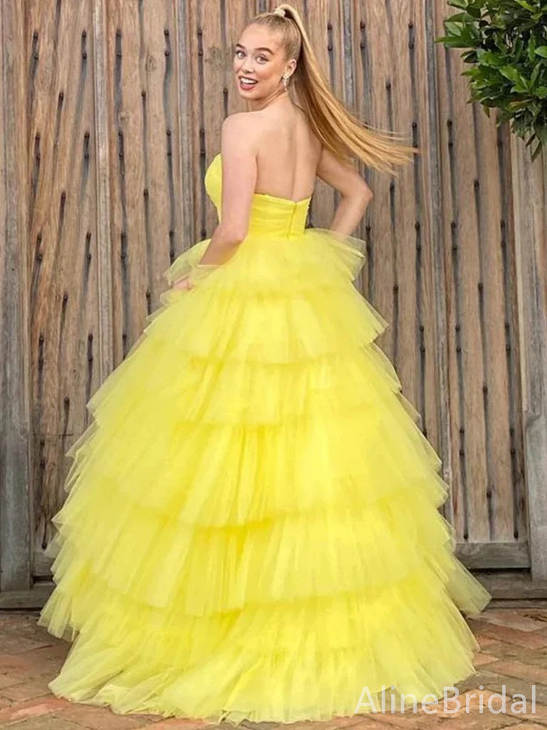 Simple Yellow Strapless A-line Long Prom Dress,PD38060