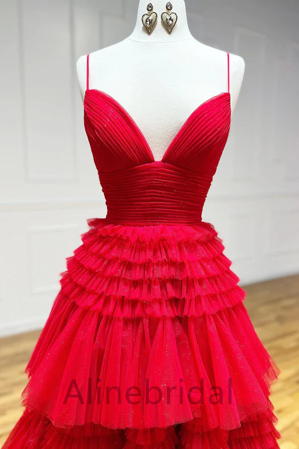 Red Elegant V-neck Sleeveless Side slit A-line Long Prom Dress, PD3631