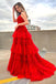 Red Elegant V-neck Sleeveless Side slit A-line Long Prom Dress, PD3631